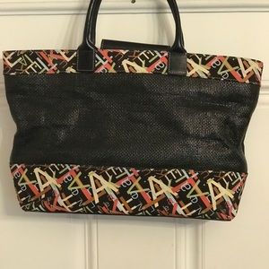 Ann Klein.  Tote.  Black and multi color block.
